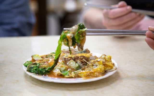 Taiwanese oyster omelette served at a local street food restaurant