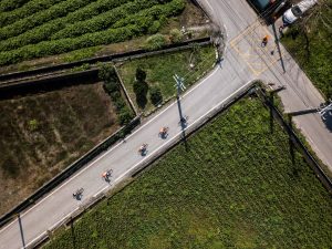 drone shot of road cyclists in Taiwan